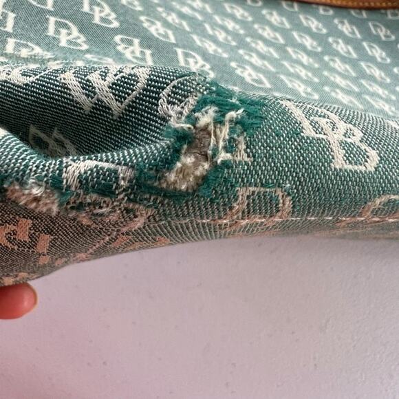 Dooney & Bourke Satchel Handbag Signature DB Denim Leather Trim Carry On Bag - Picture 9 of 16